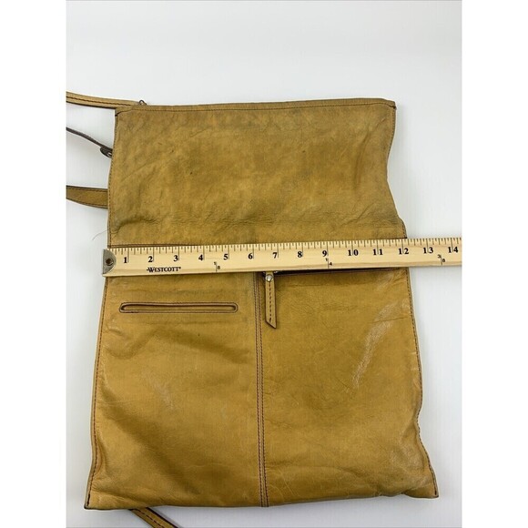 Hobo Foldover Flat Crossbody Yellow Leather Purse Zip Long Medium Lightweight - Picture 11 of 13